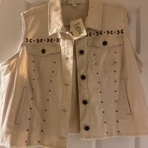 Women's Cream Vest with Stud Accents
